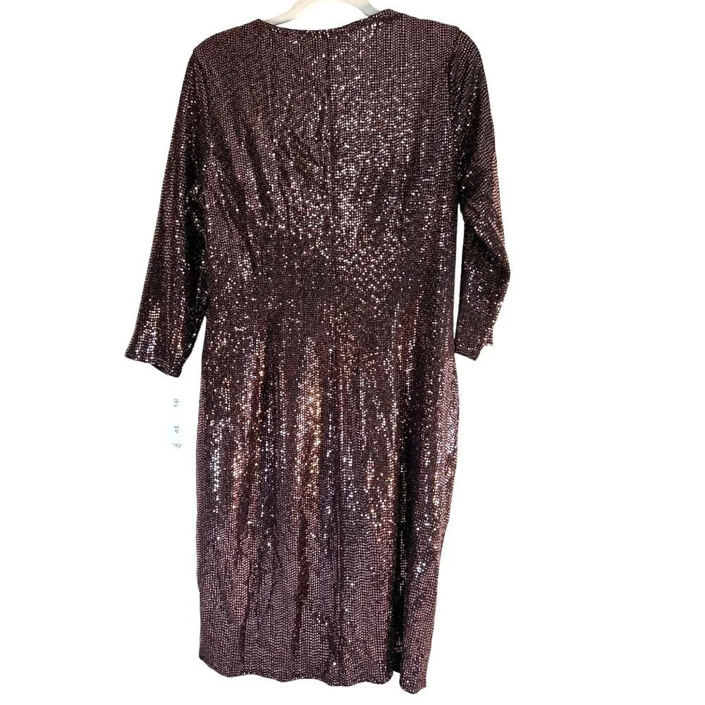 JM Studio Womens Dress Wrap Style Rose Bronze Sparkle Size 12 NWT - Picture 2 of 7